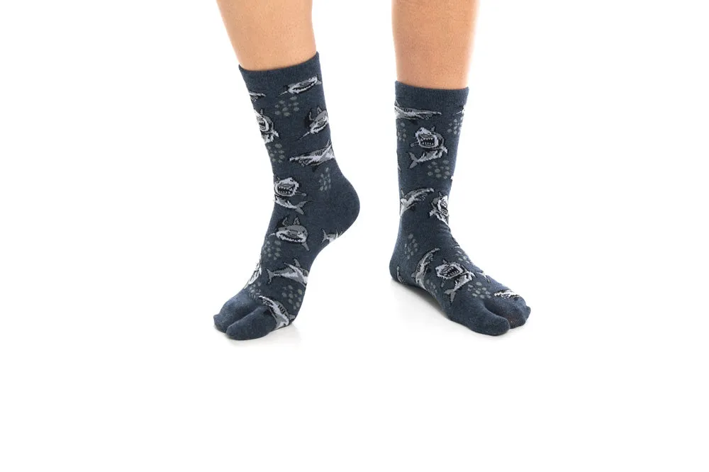 1 Pair - V-Toe Flip Flop Tabi Socks - Grey Sharks