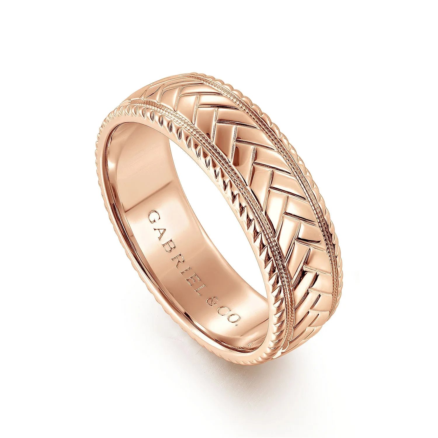 14K Rose Gold 7mm - Men's Wedding Band High Polish Finish in High Polished Finish