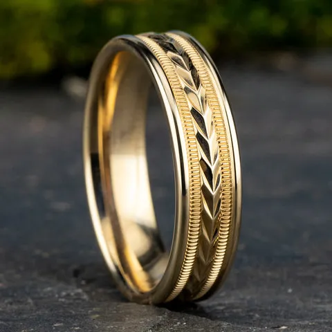 14K Yellow Gold Contemporary Wedding Band for Men | 6mm width