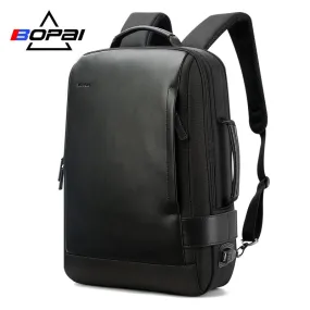 15.6 Inch Notebook Backpack Black Contractive Leather Backpack For Men Usb Charging Male Travel