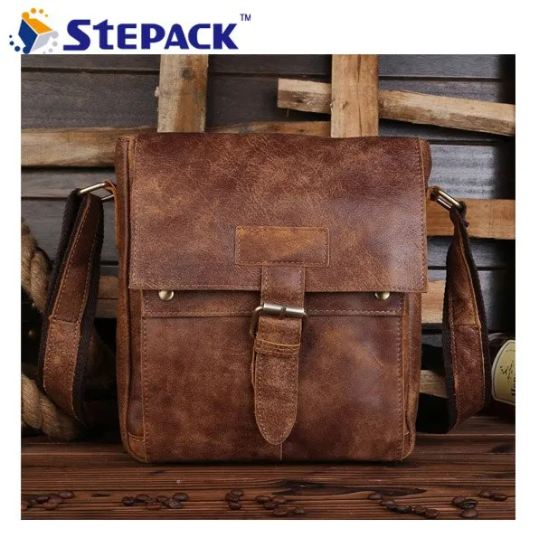 2016 Antique Nubuck Crazy Horse Genine Leather Men Messenger Bag Hasp Open Retro Shoulder Bag