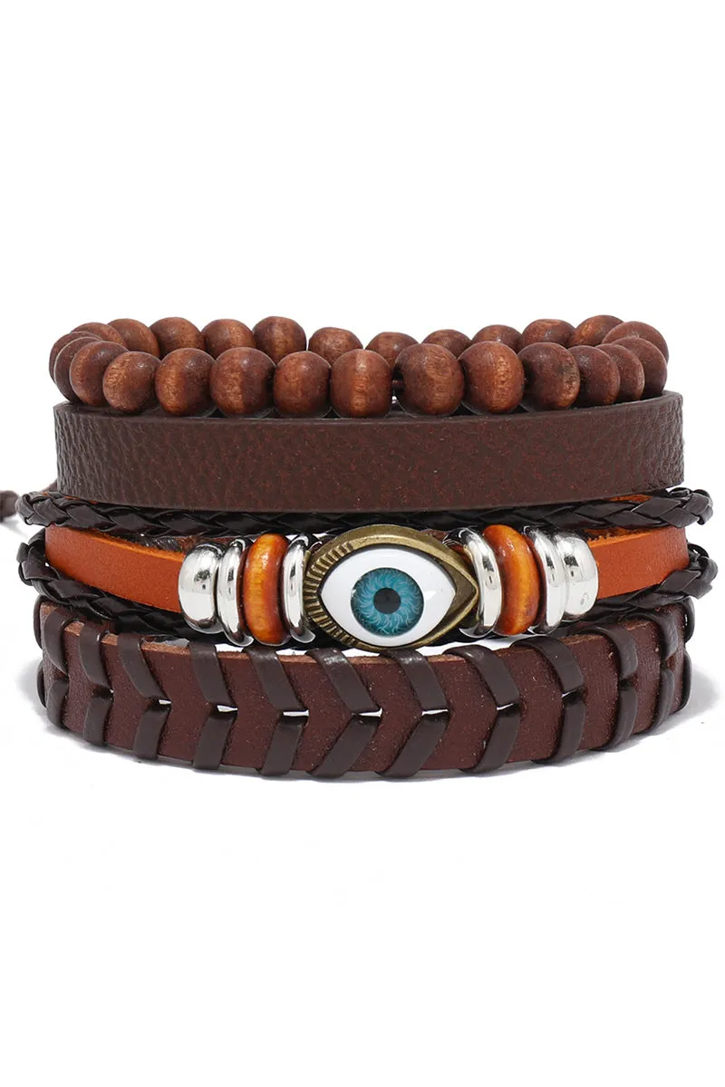 4PCS RETRO LEATHER BRACELETS BRAIDED SETS