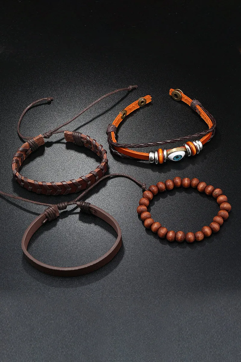 4PCS RETRO LEATHER BRACELETS BRAIDED SETS