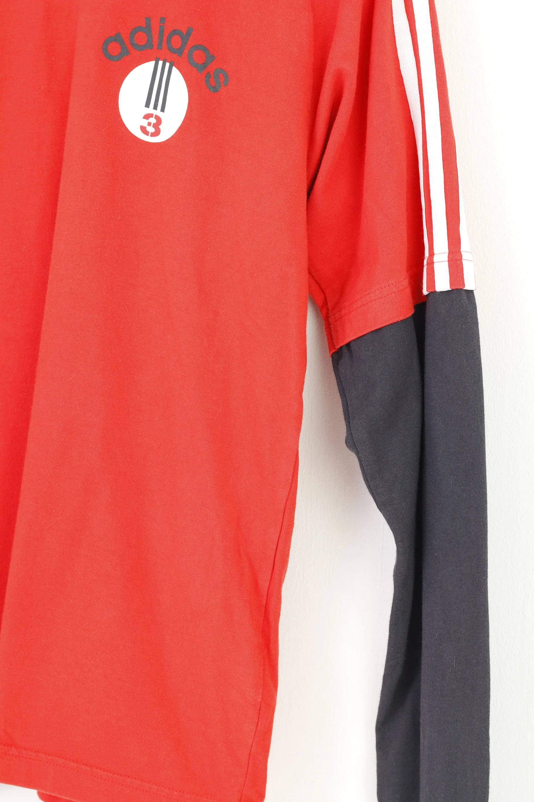 Adidas Men S Long Sleeve Red Cotton 3Stripes Hood Top