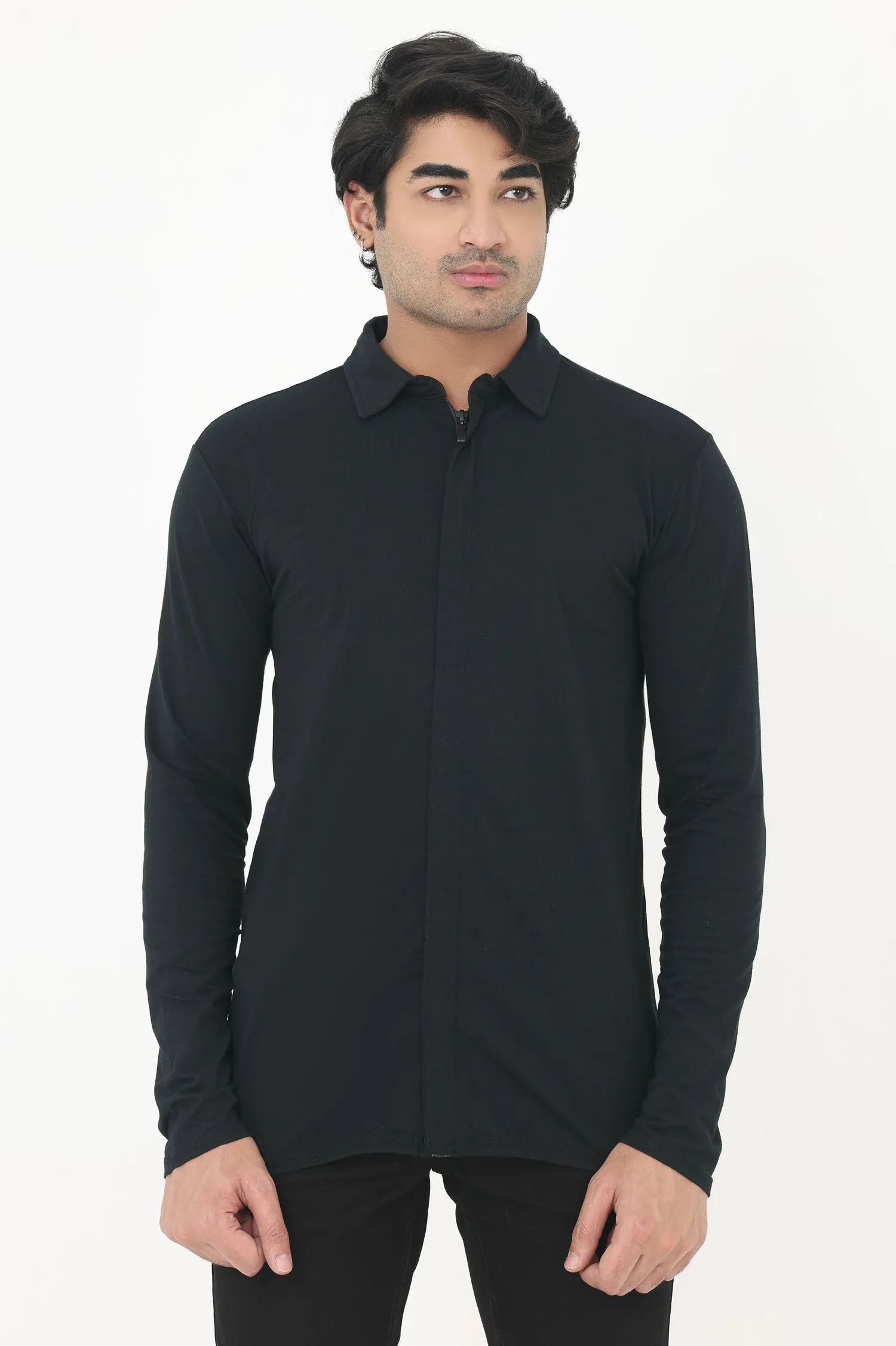 ALMAS MEN ZIPPED SHIRT-BLACK