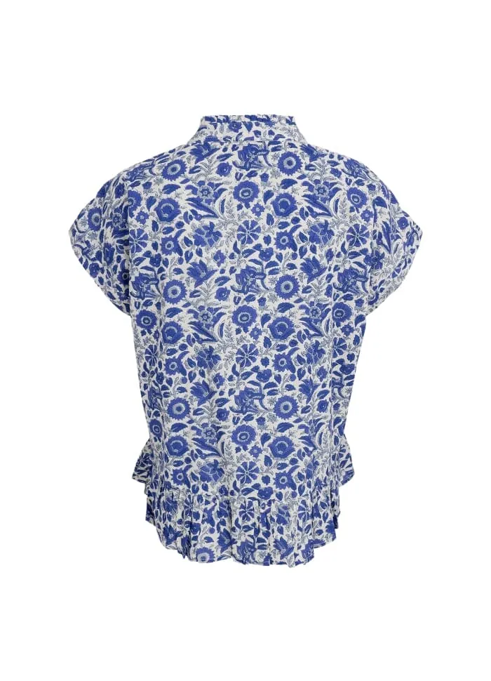 Black Colour - Bcflora Ruffle S/S Blouse - Royal Blue