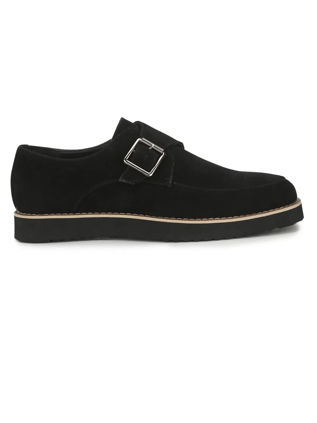 Black Micro Buckle Cleated Bottom Men Loafers