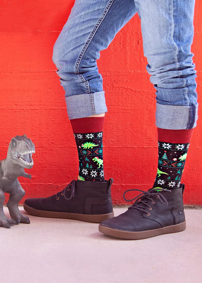 Dinosaur Christmas Sweater Men's Socks