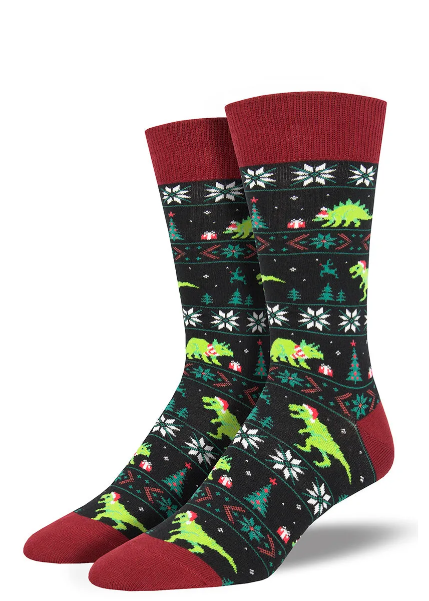 Dinosaur Christmas Sweater Men's Socks