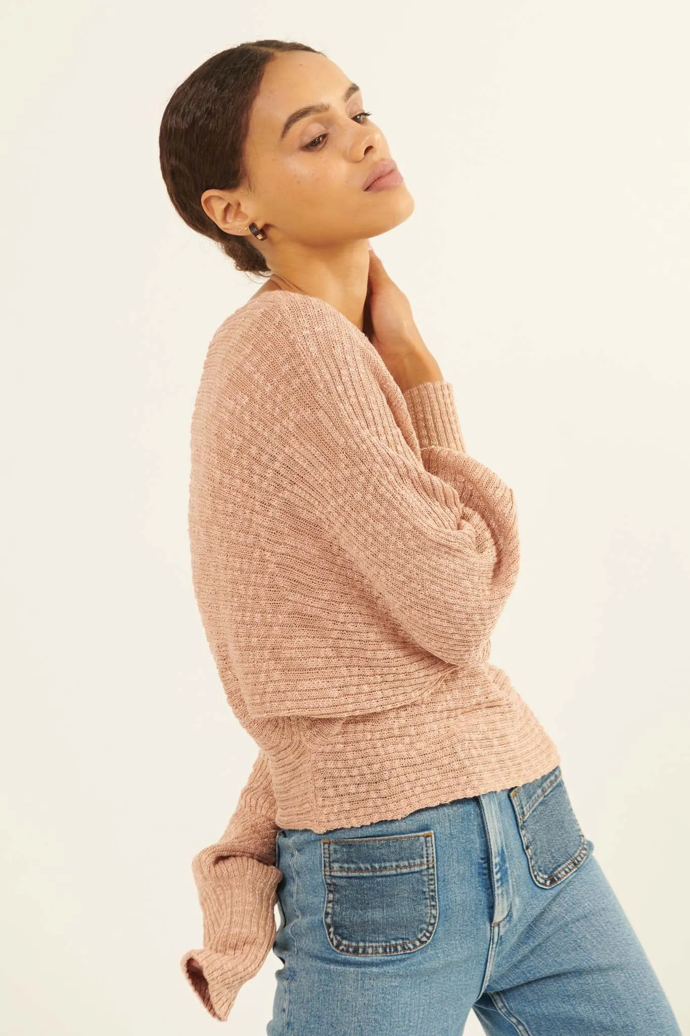 Easy Grace Textured Rib-Knit Boat Neck Sweater