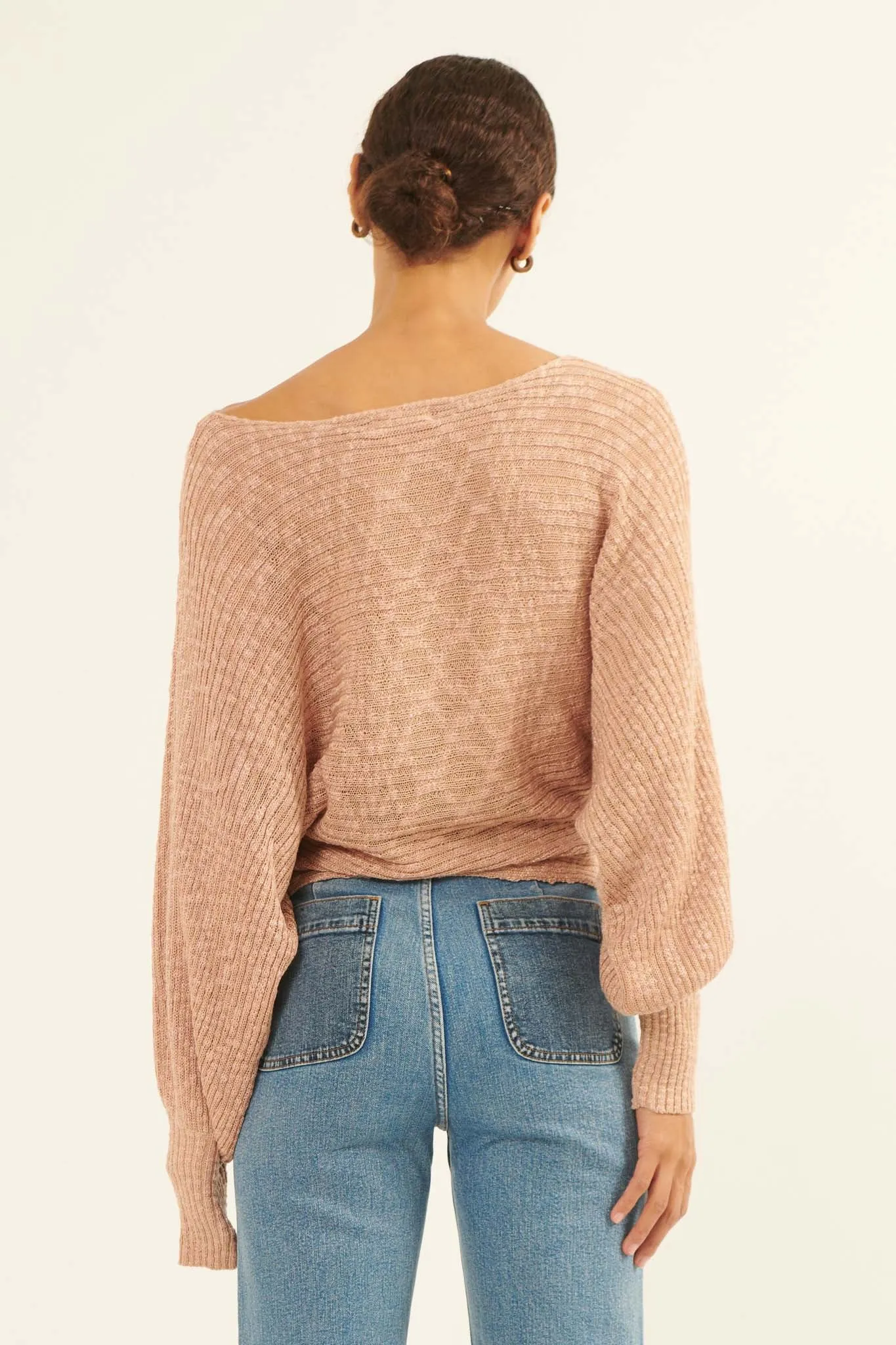 Easy Grace Textured Rib-Knit Boat Neck Sweater