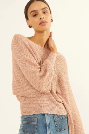 Easy Grace Textured Rib-Knit Boat Neck Sweater