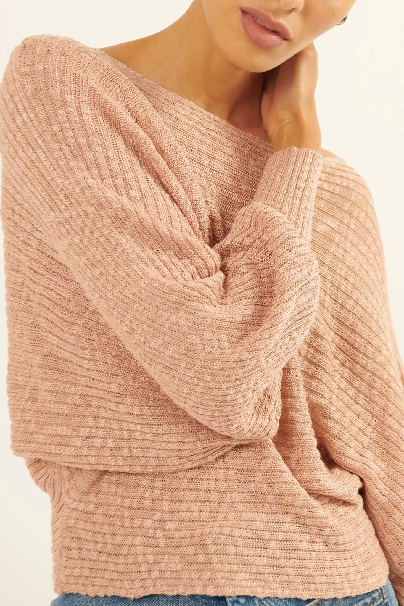 Easy Grace Textured Rib-Knit Boat Neck Sweater