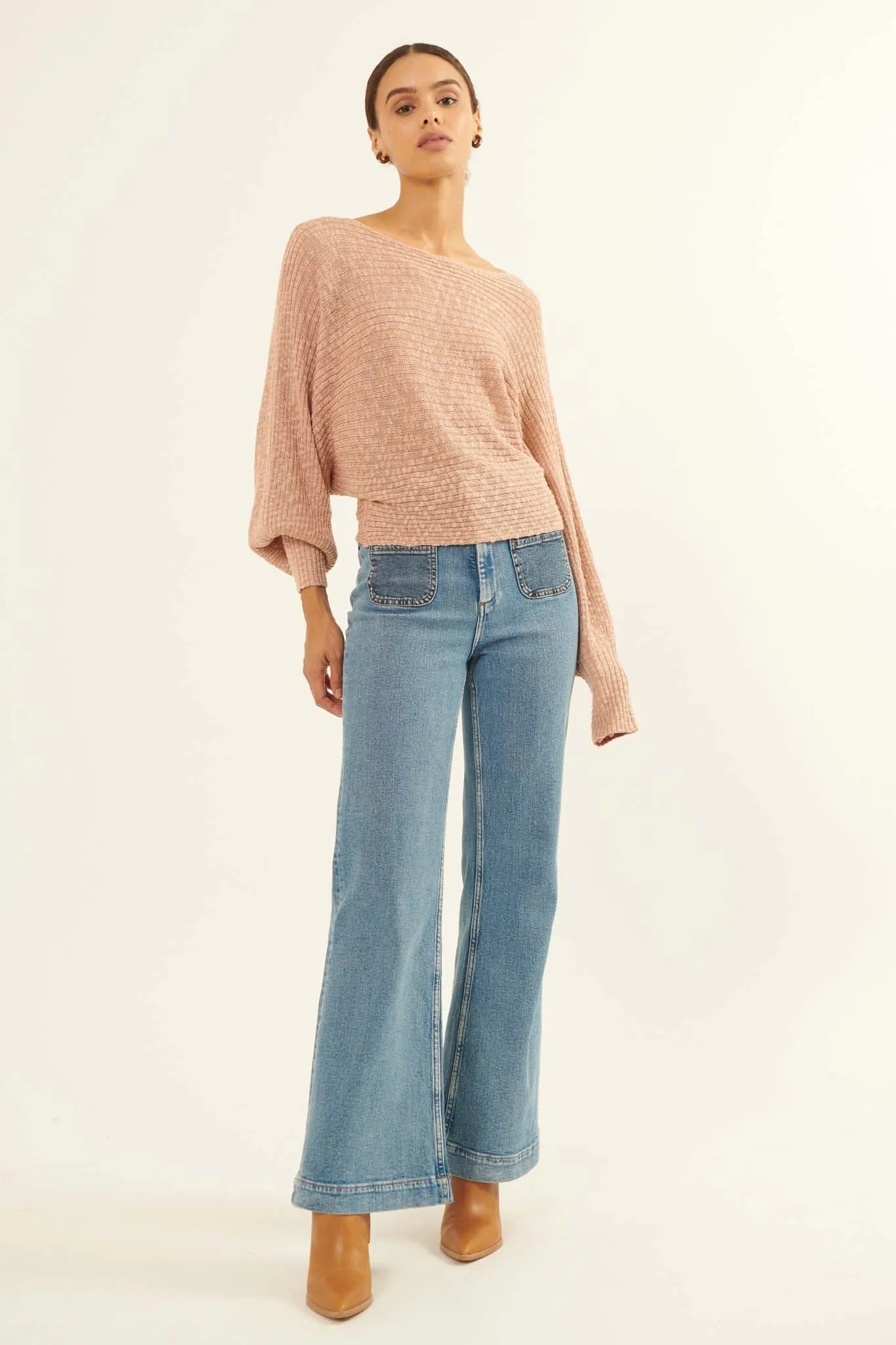 Easy Grace Textured Rib-Knit Boat Neck Sweater