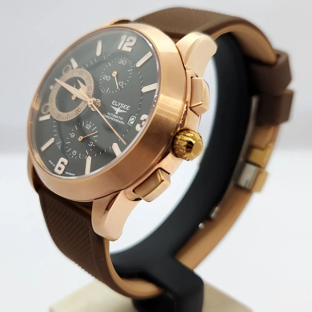 Elysee Mythos V Chronograph Automatic Brown Silicone Men Watch 70938