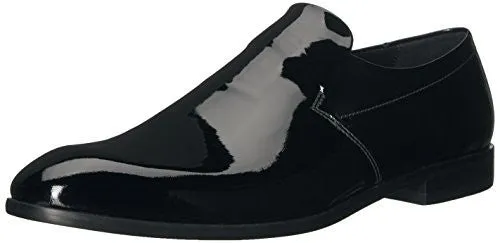 HUGO BY HUGO BOSS MEN'S DRESS APPEAL LEATHER SLIP-ON LOAFER, BLACK PATENT, 12 M US