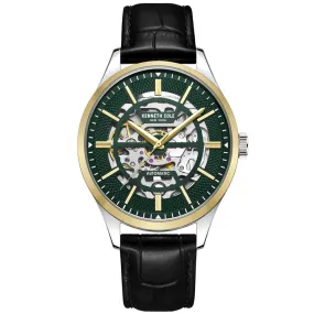 Kenneth Cole Leather Strap Automatic Skeleton Green Dial Men Watch KCWGE2220402