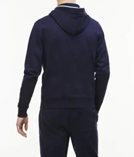 LACOSTE LIVE HOODED ZIPPERED COTTON UNISEX SWEATSHIRT NAVY