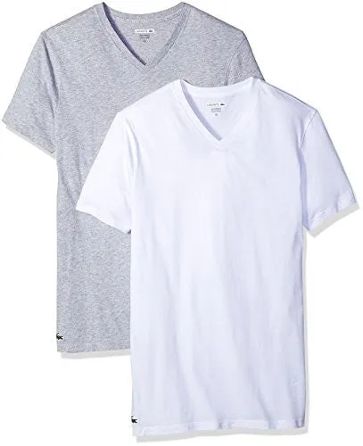 LACOSTE MEN'S AMAZON 2 PK V NECK TEE, WHITE/GREY, MEDIUM