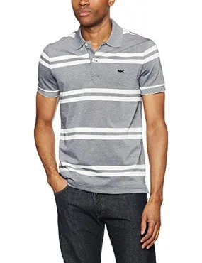 LACOSTE MEN'S GREY COTTON MEN'S POLO WITH STRIPES IN SIZE 6-XL GREY