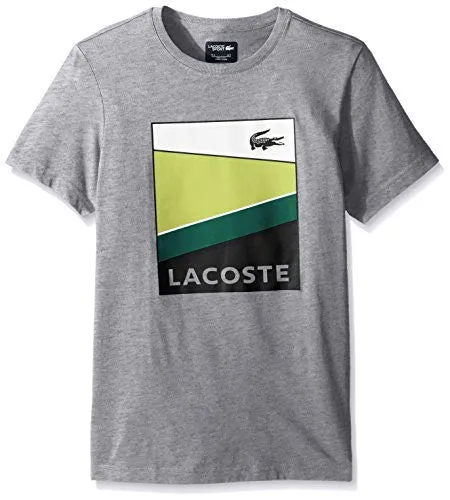 LACOSTE MEN'S SPORT GEOMETRIC STRIPE GRAPHIC T, SILVER CHINE/WHITE-LEMON TREE-WOODLAND GREEN-BLACK, 3