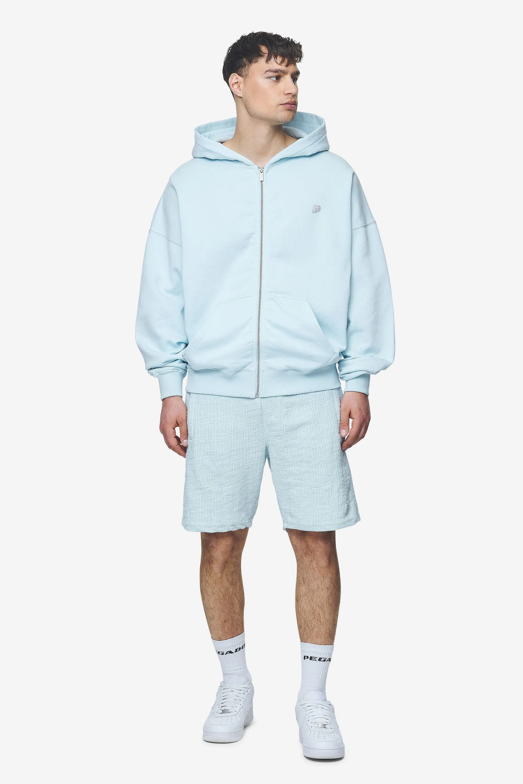 Leono Boxy Sweat Jacket Washed Baby Blue Baby Blue