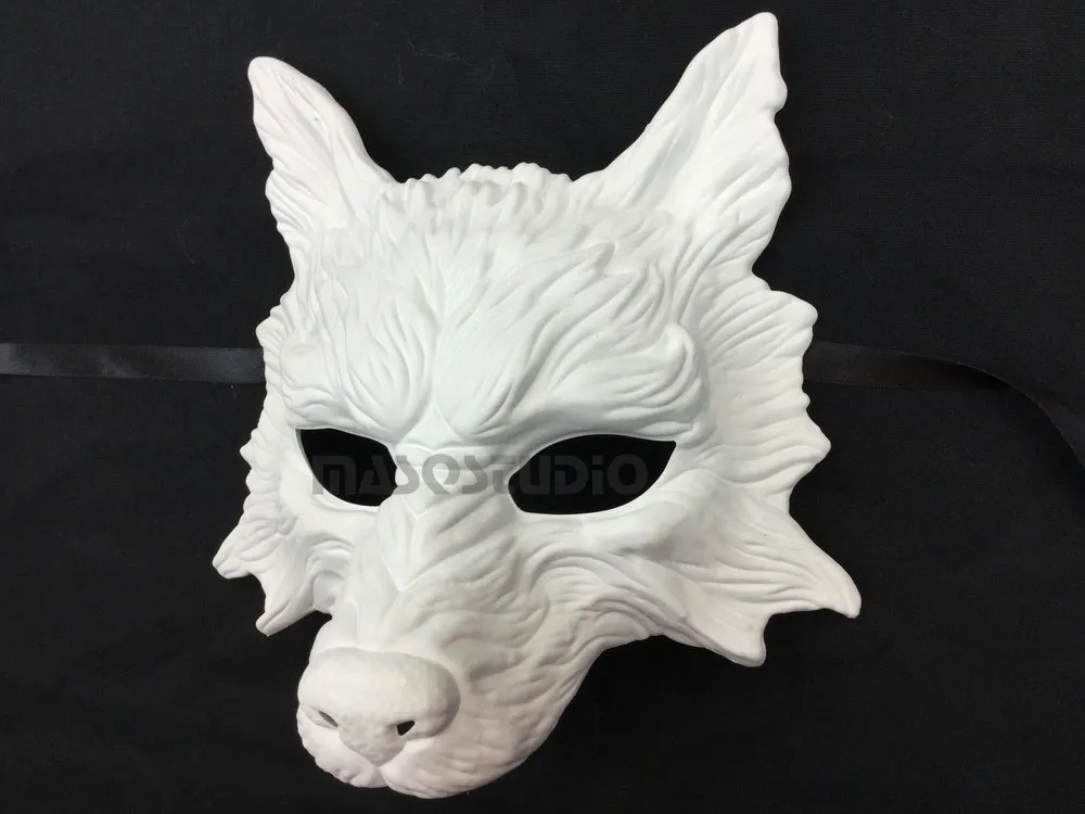 Masquerade ball mask Blank White WOLF Mask Wear or Wall Deco Black Silver