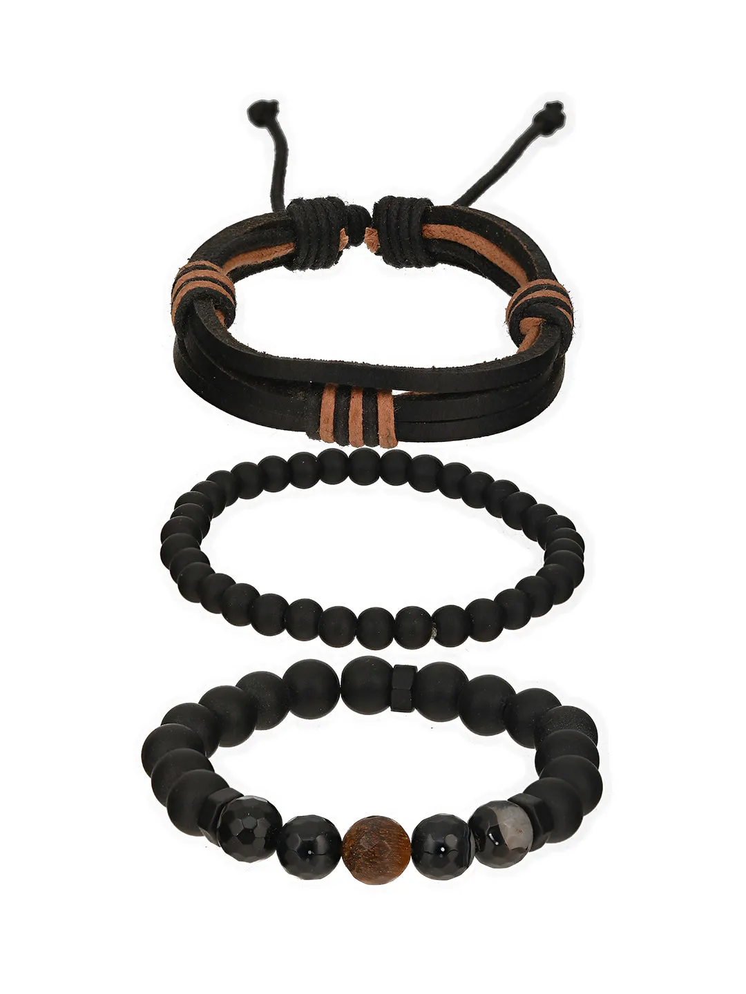 Men Black 3-Pack Bracelets