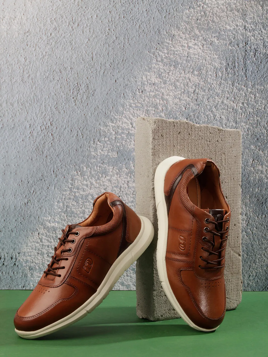 Men Tan Leather Sneaker (ID3086)