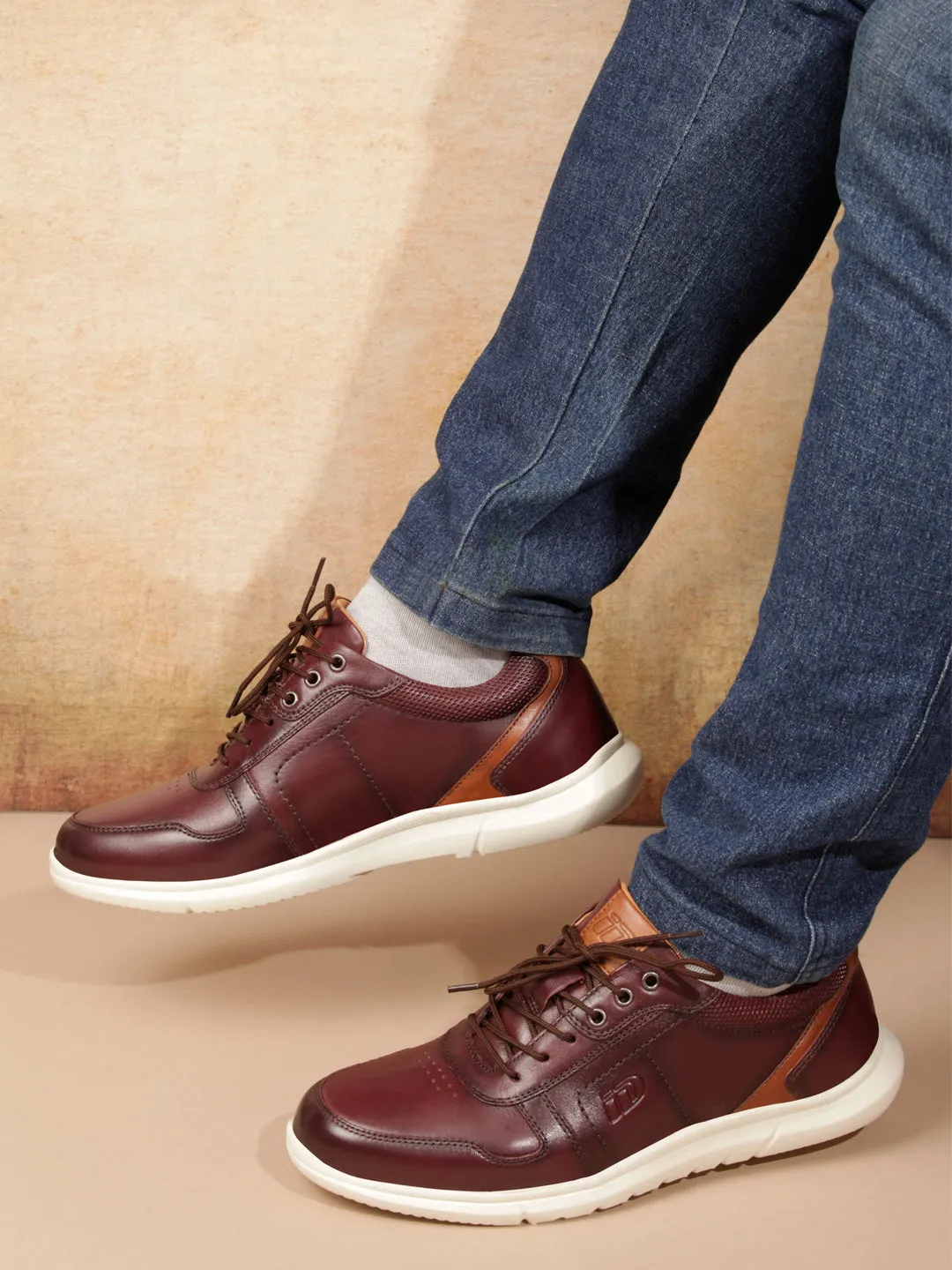 Men Wine Leather Sneaker (ID3086)