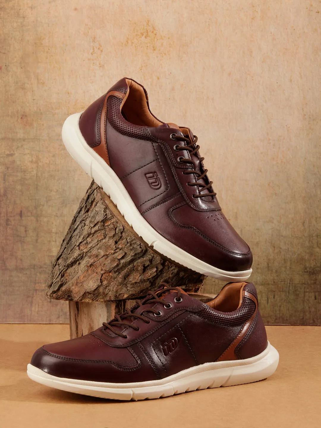 Men Wine Leather Sneaker (ID3086)