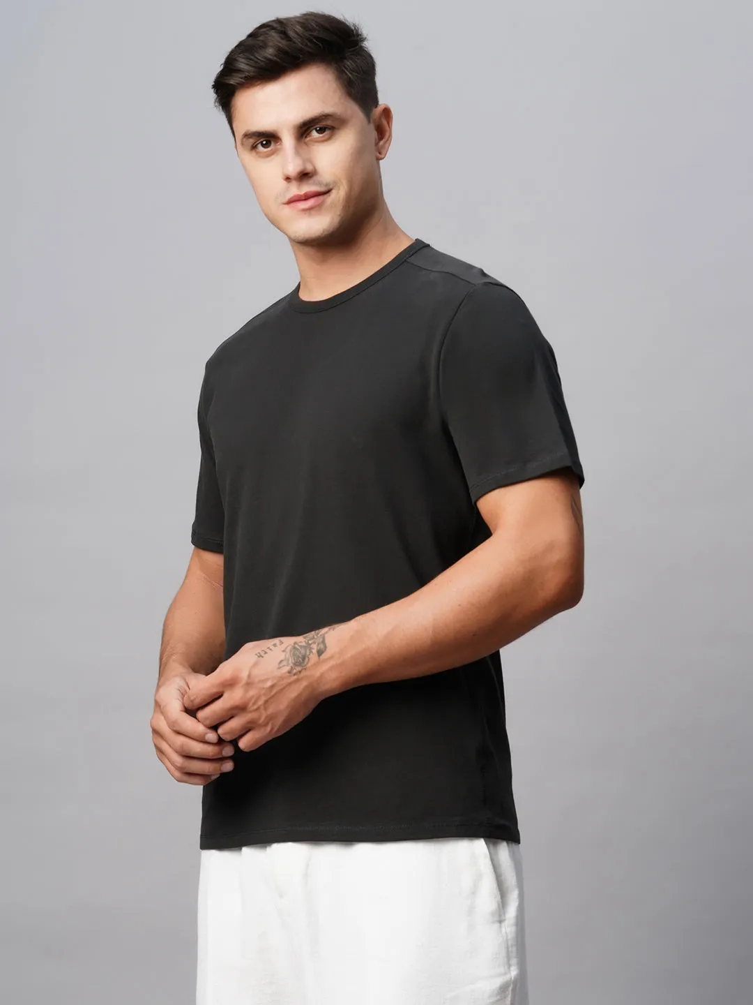 Men's Cotton Grey Regular Fit Tshirt