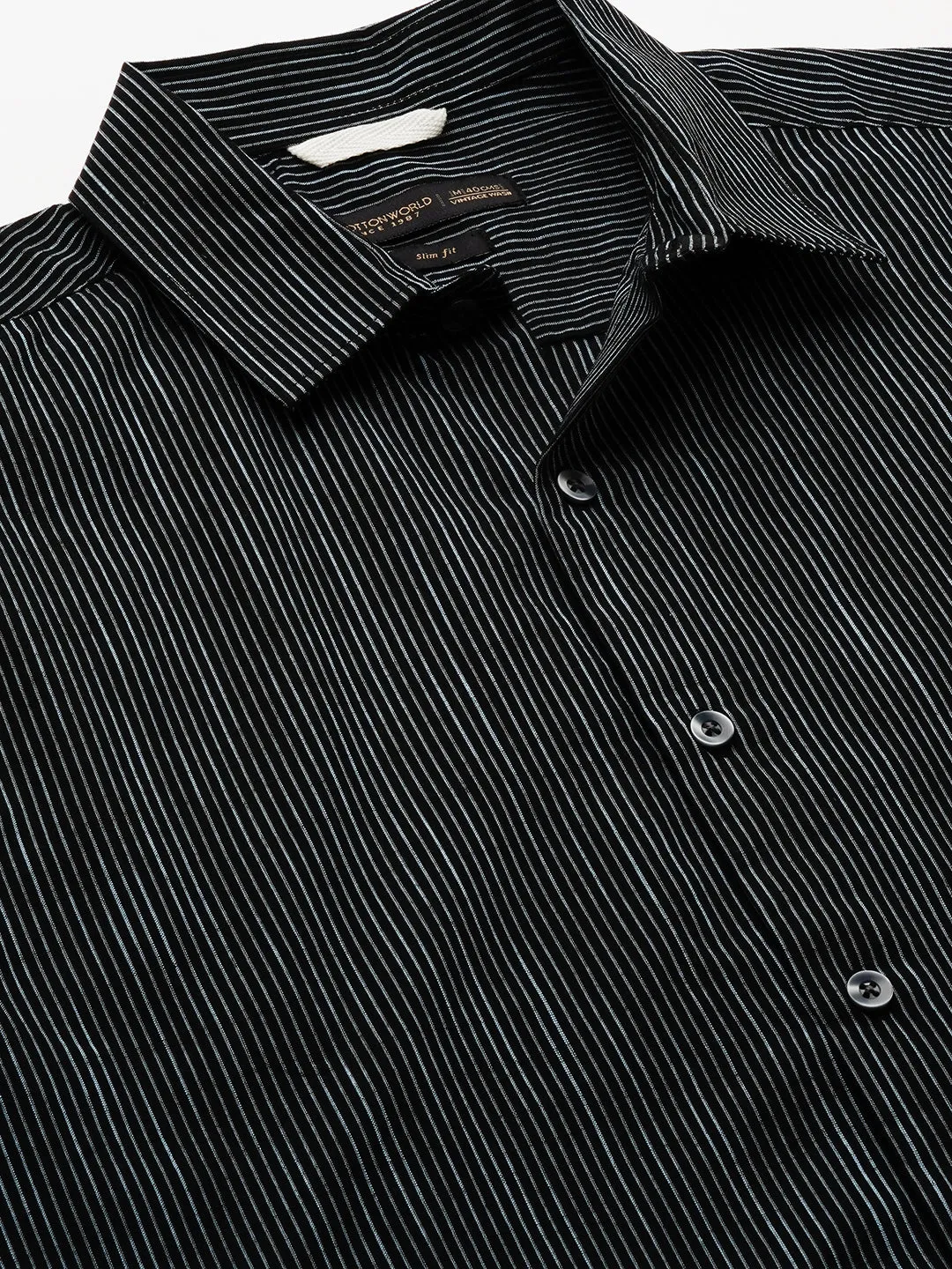 Men's Navy/White Cotton Slim Fit Striped Shirt