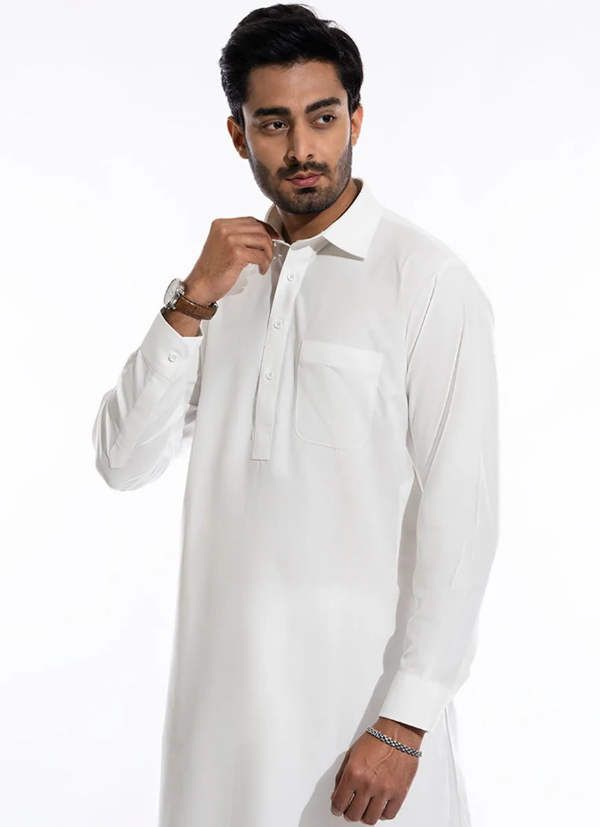 Plain-Off White, Poly Viscose, Kashghar Winter Shalwar Kameez