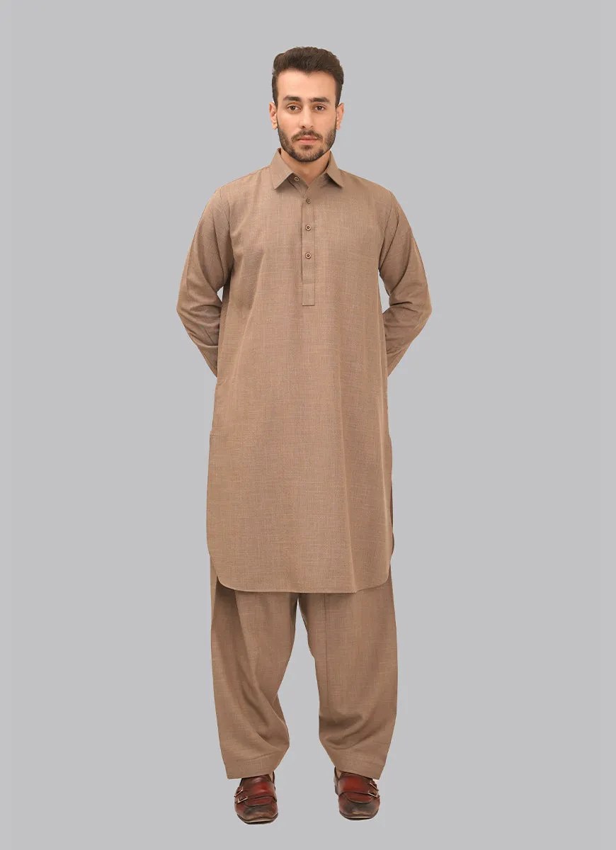 Shalwar Kameez - Kashghar Brown Textured