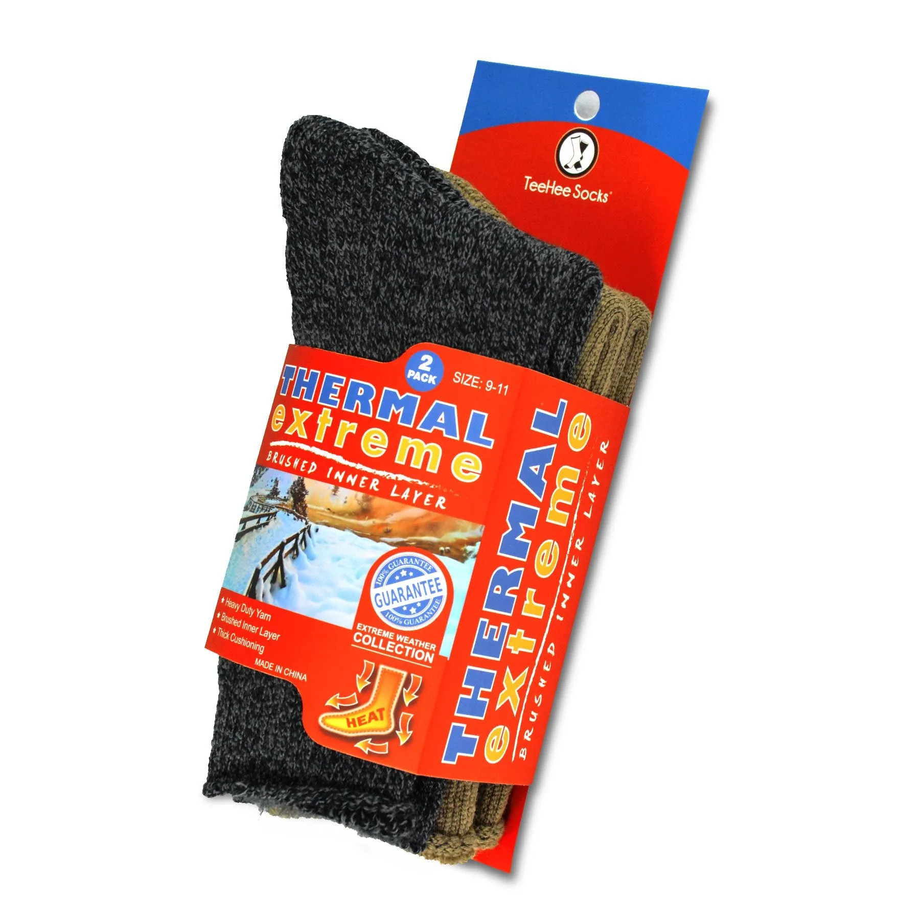 TeeHee Socks Men's Thermal Acrylic Crew Brown/Heather Black 2-Pack (51018)