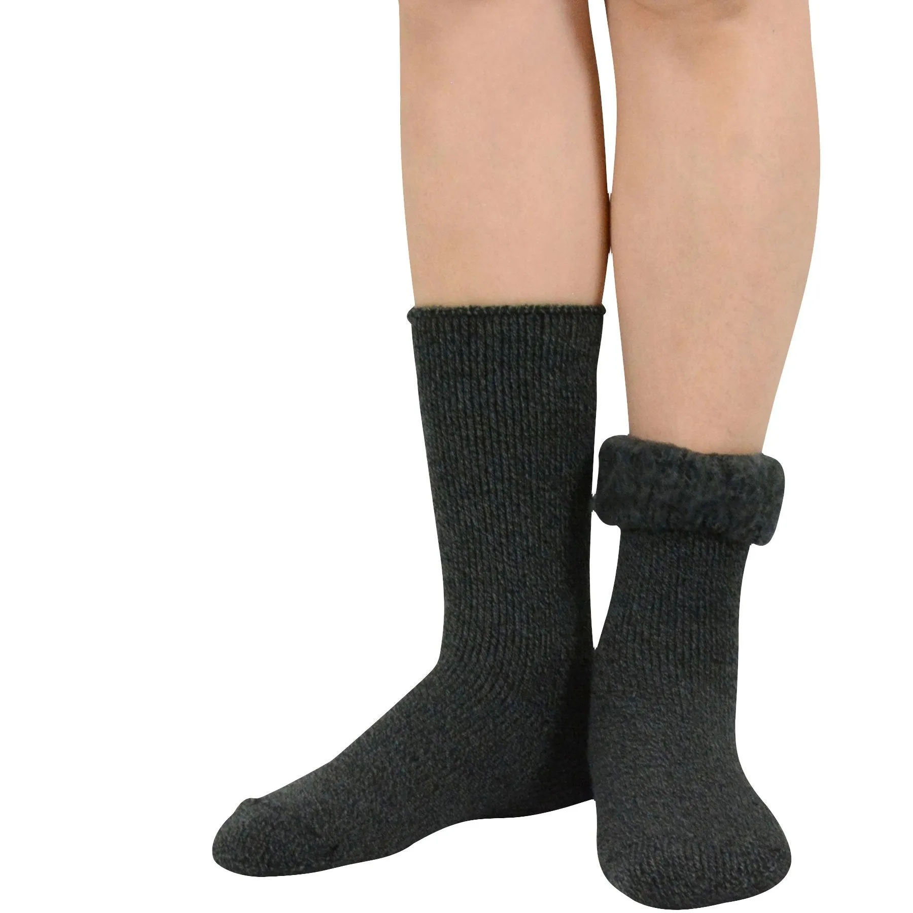 TeeHee Socks Men's Thermal Acrylic Crew Brown/Heather Black 2-Pack (51018)