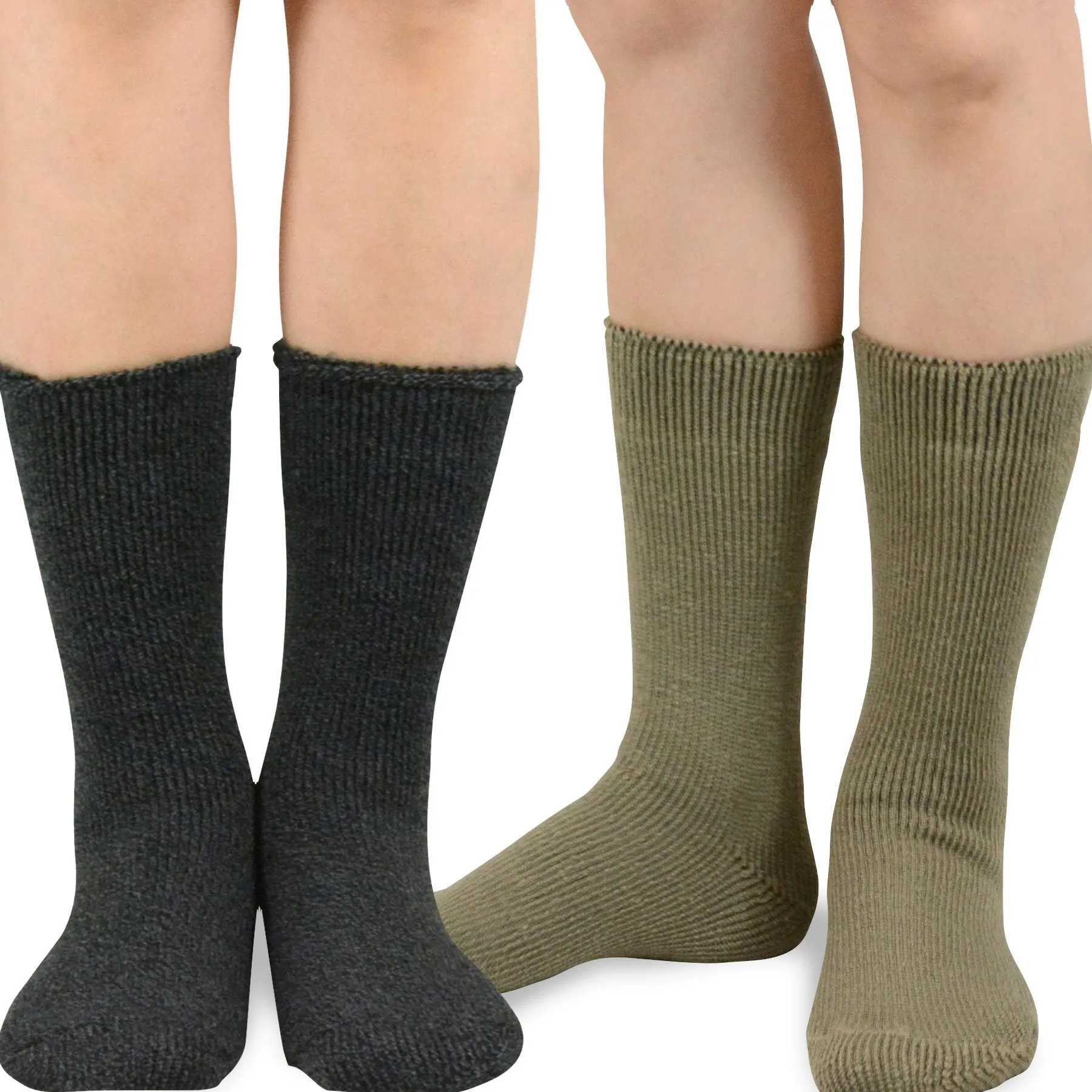 TeeHee Socks Men's Thermal Acrylic Crew Brown/Heather Black 2-Pack (51018)