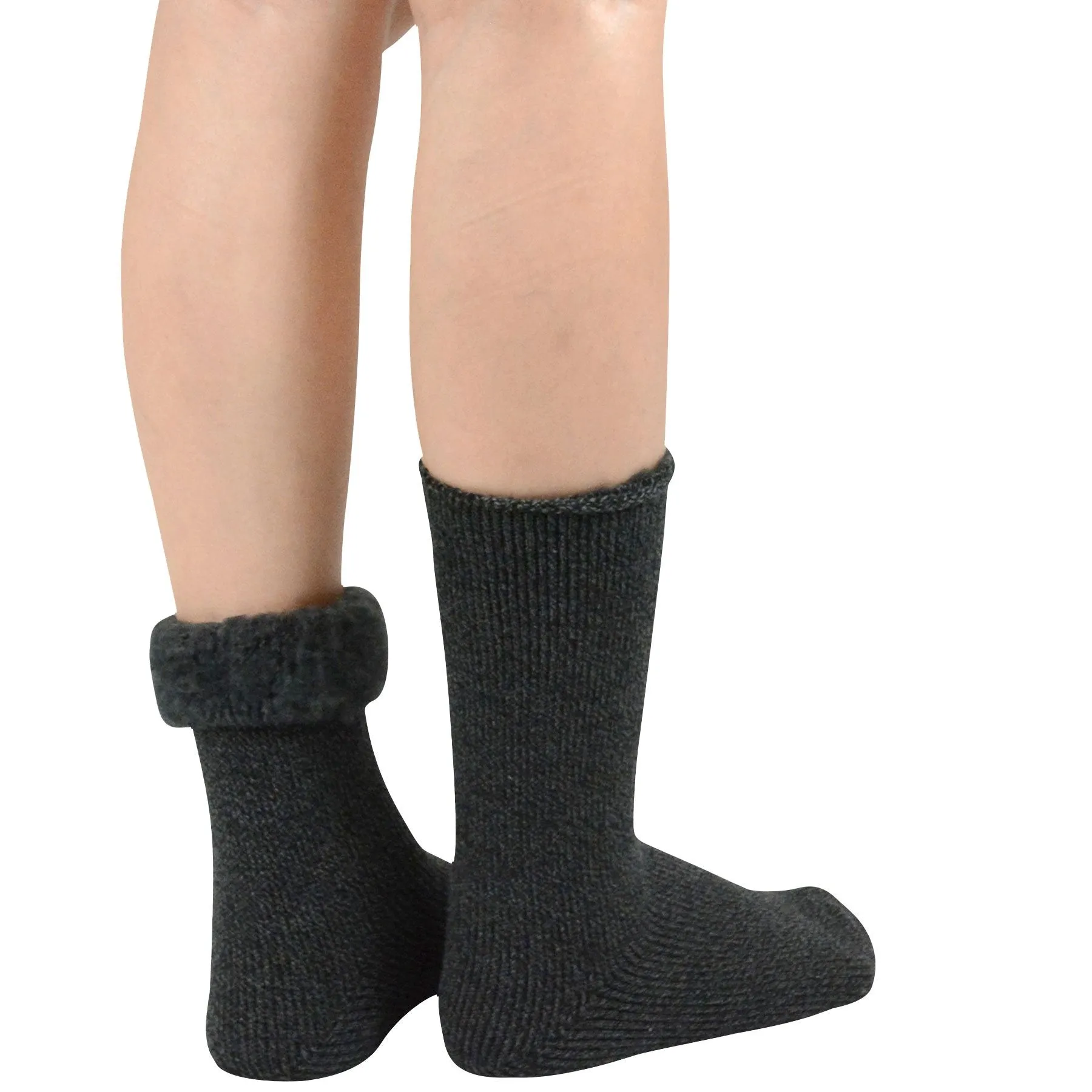 TeeHee Socks Men's Thermal Acrylic Crew Brown/Heather Black 2-Pack (51018)