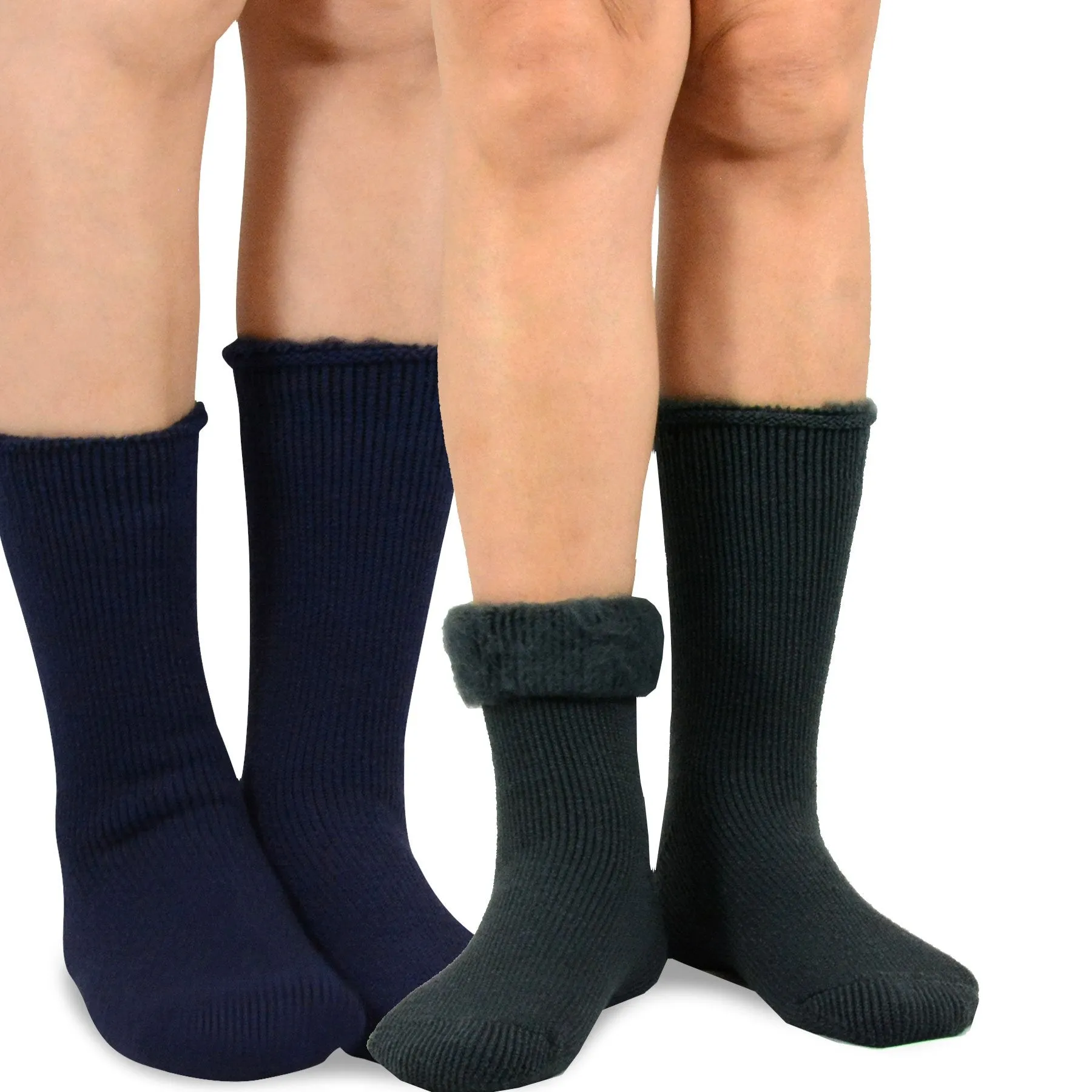 TeeHee Socks Men's Thermal Acrylic Crew Grey/Navy 2-Pack (51018)