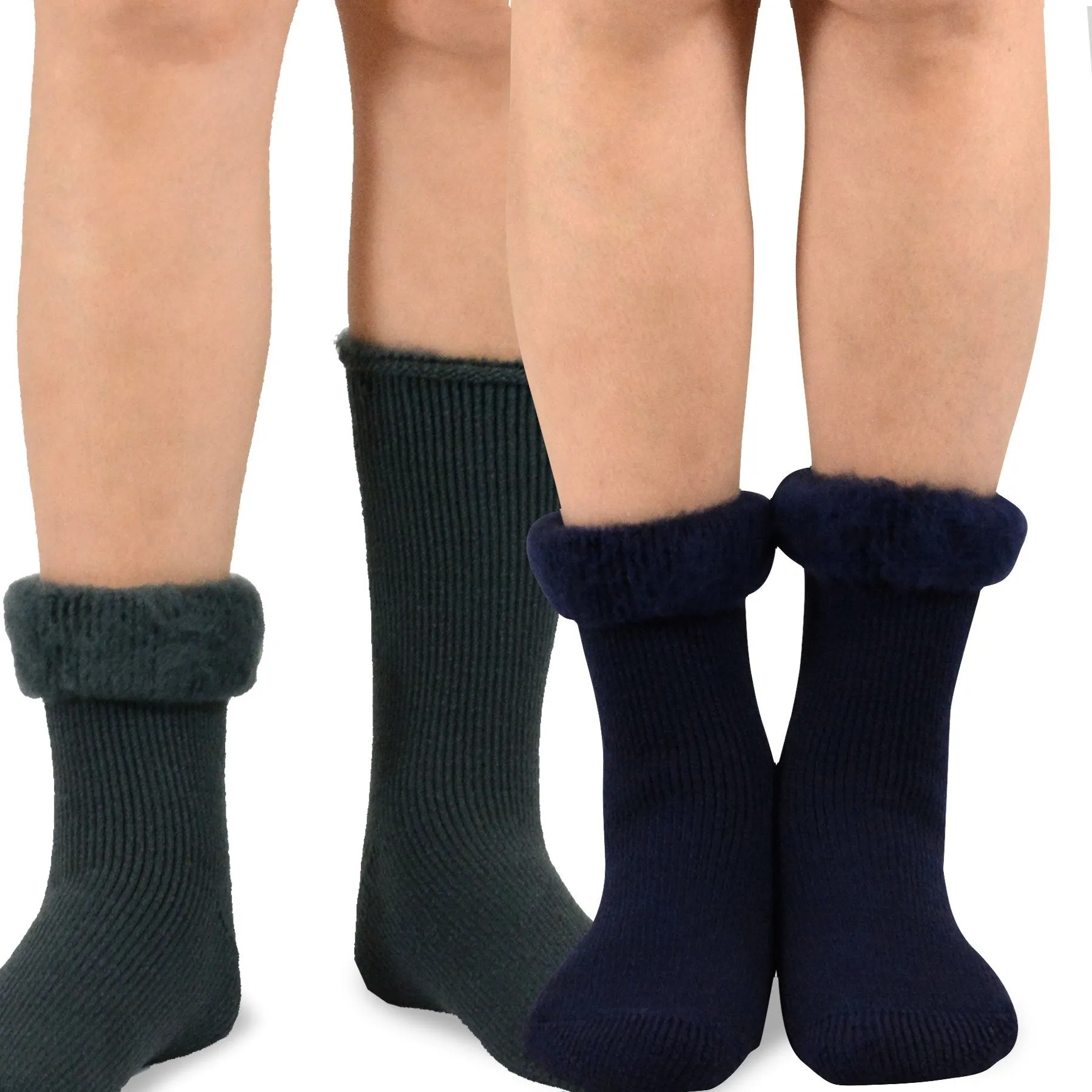 TeeHee Socks Men's Thermal Acrylic Crew Grey/Navy 2-Pack (51018)