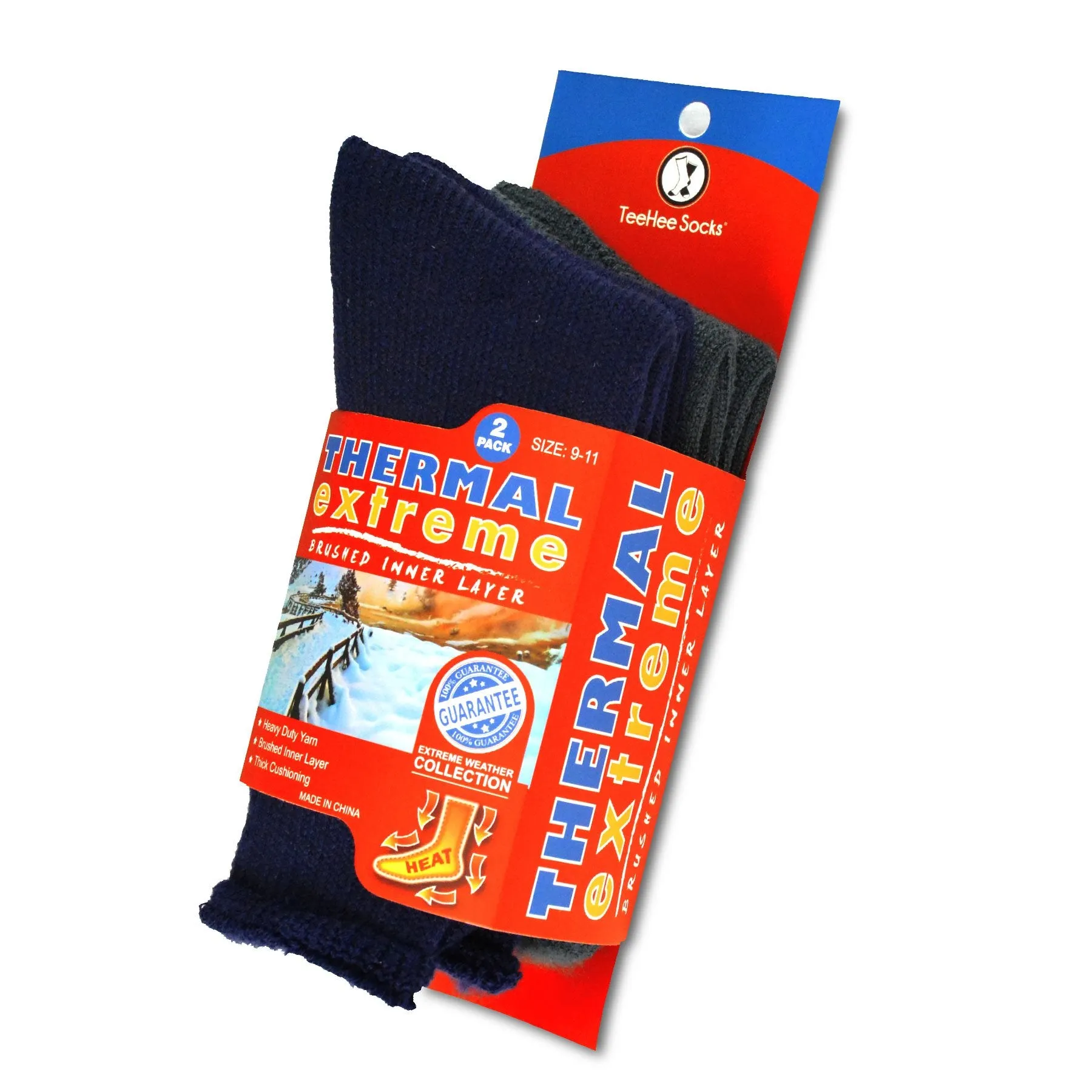 TeeHee Socks Men's Thermal Acrylic Crew Grey/Navy 2-Pack (51018)