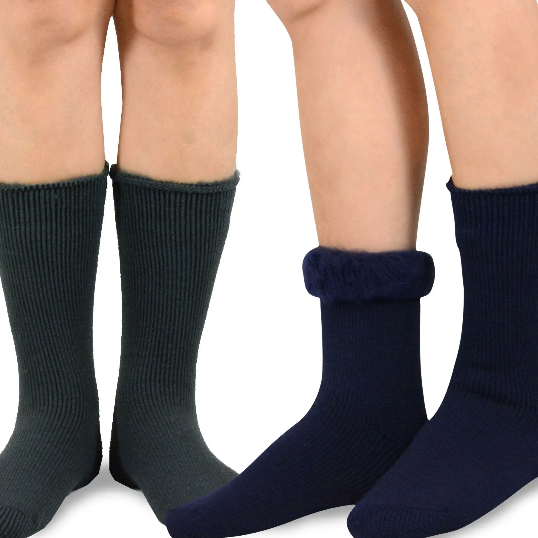 TeeHee Socks Men's Thermal Acrylic Crew Grey/Navy 2-Pack (51018)