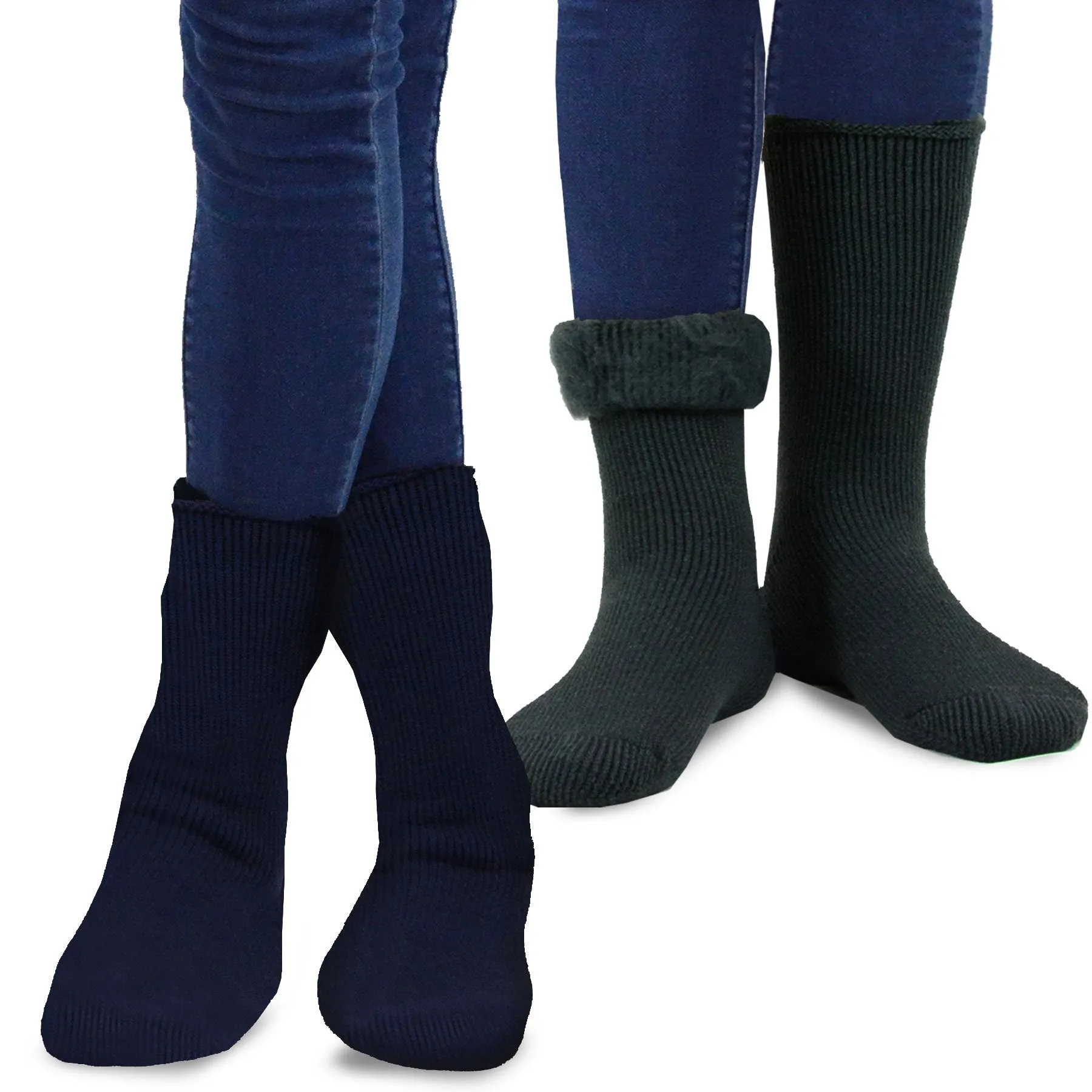 TeeHee Socks Men's Thermal Acrylic Crew Grey/Navy 2-Pack (51018)