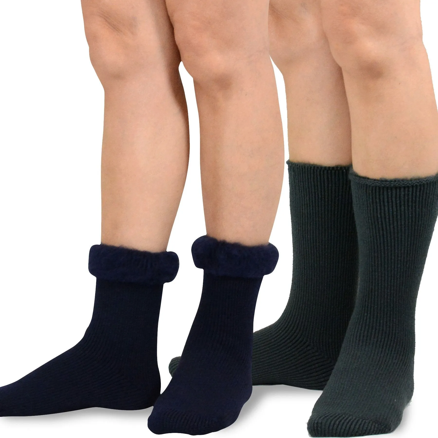 TeeHee Socks Men's Thermal Acrylic Crew Grey/Navy 2-Pack (51018)