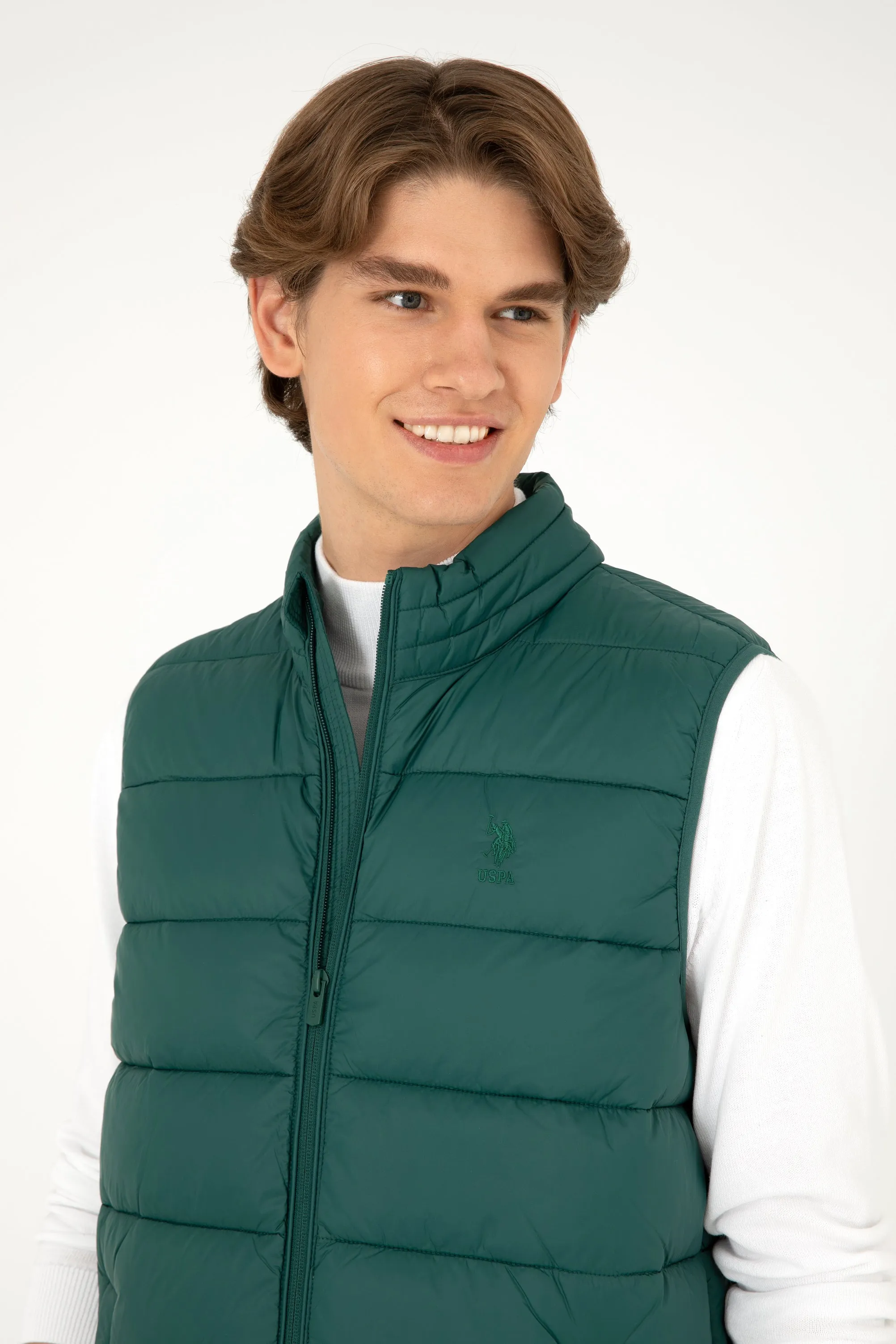 USPA Men Jacket Vest Quilted S/L Dark Green VR079 USPJK144 US POLO ASSN.