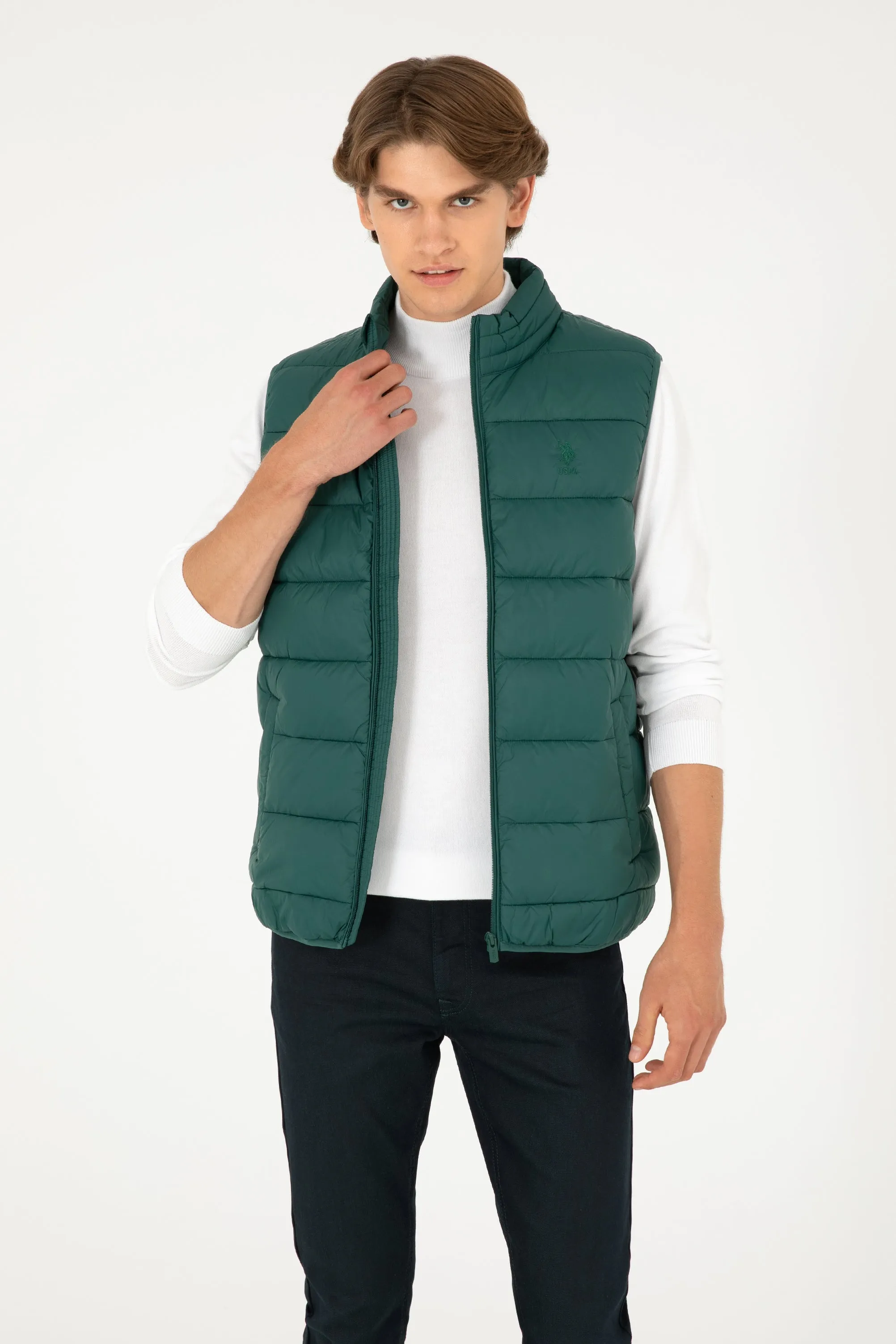 USPA Men Jacket Vest Quilted S/L Dark Green VR079 USPJK144 US POLO ASSN.