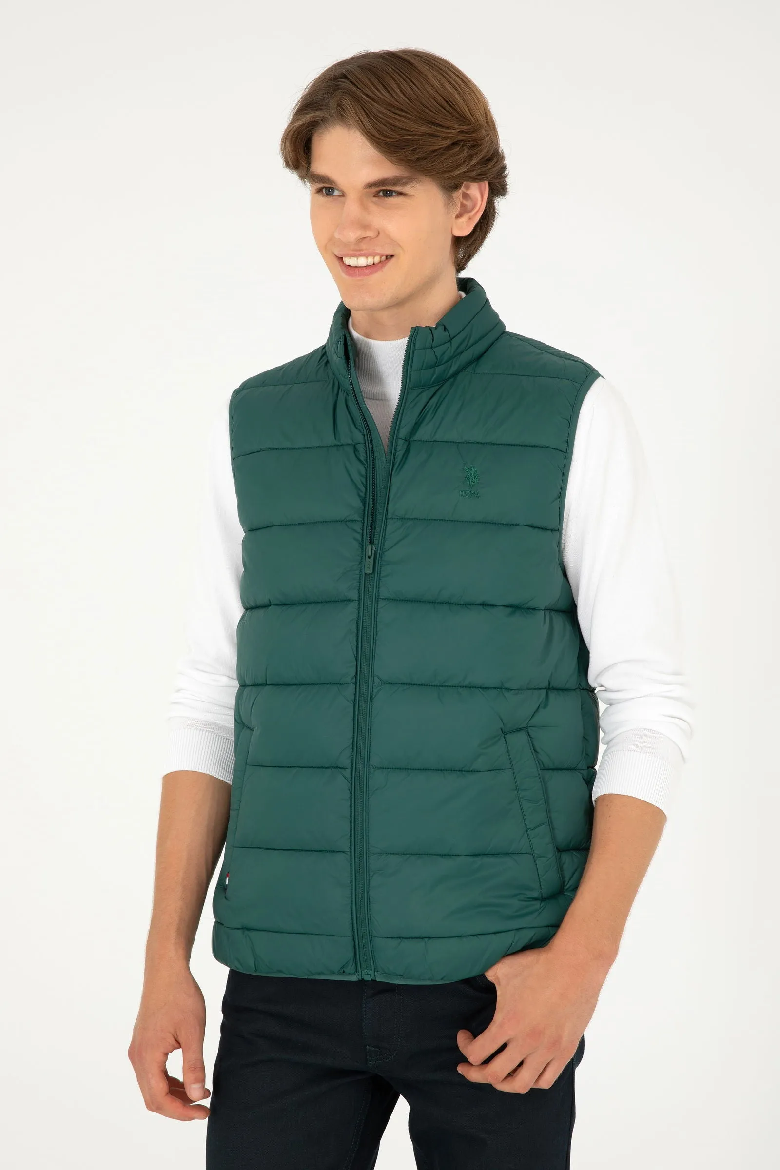 USPA Men Jacket Vest Quilted S/L Dark Green VR079 USPJK144 US POLO ASSN.