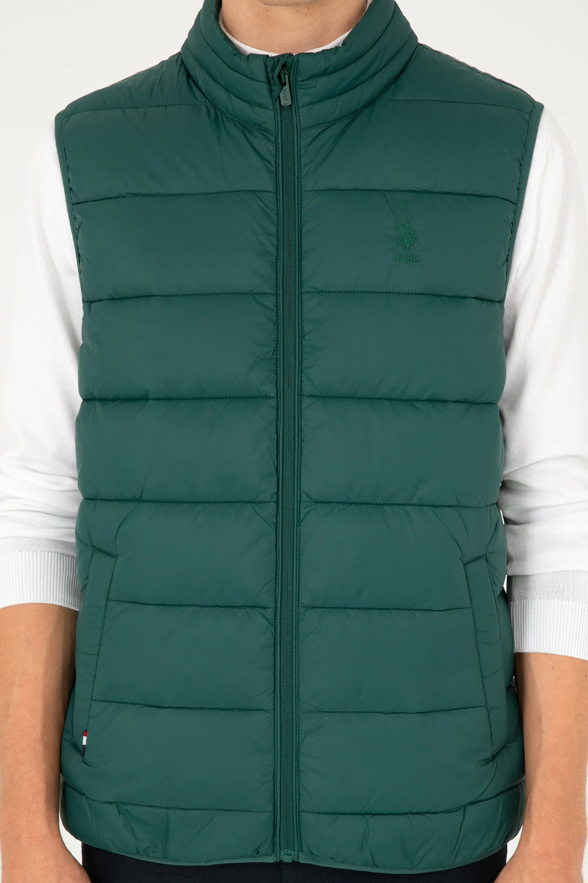 USPA Men Jacket Vest Quilted S/L Dark Green VR079 USPJK144 US POLO ASSN.